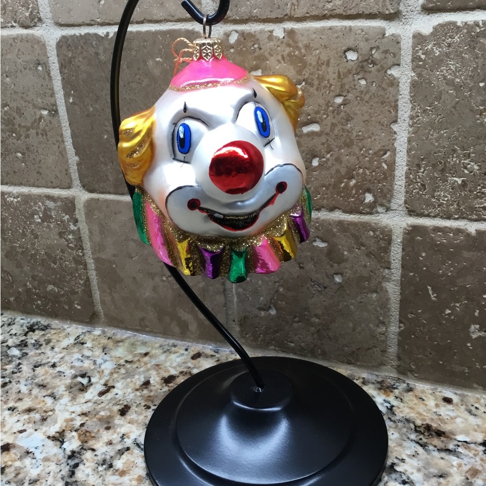 Kurt Adler Multicolor Clown Head Glass Ornament - Red Nose, Blue Eyes